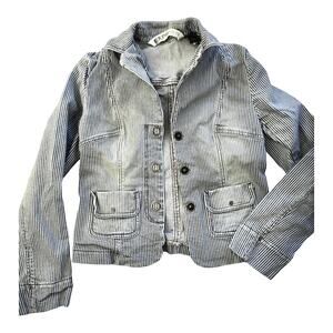 Vtg Express Women's Jean Striped Blazer Jacket Size 3/4 Railroad